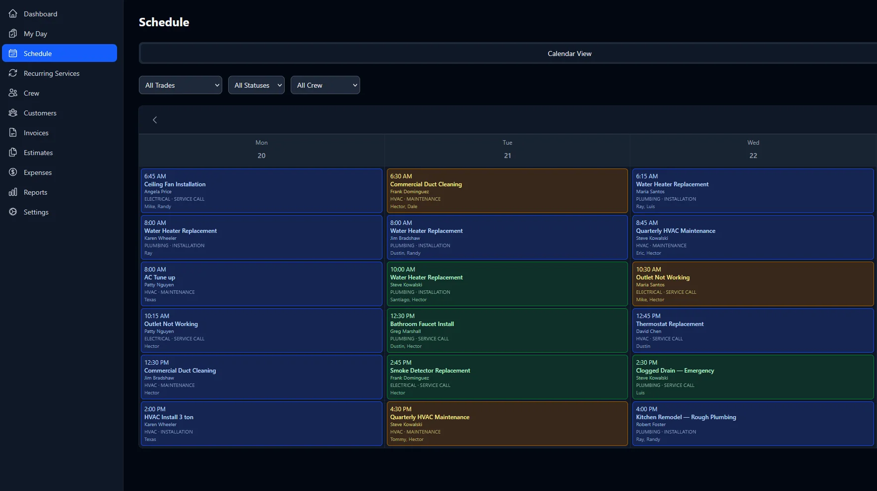 Weekly Schedule View
